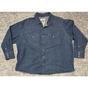 VTG 4X Cowboy Work Wear Pearl Snap Denim Shirt Long Sleeve Dark Wash Western